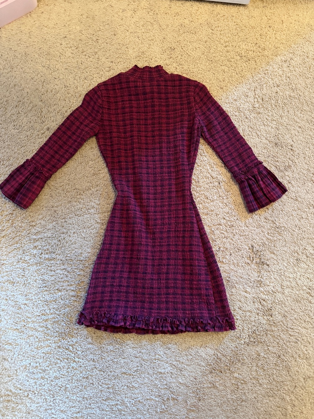 Free People autumn chill plaid mini dress peplum sleeve women's xs - Picture 3 of 3